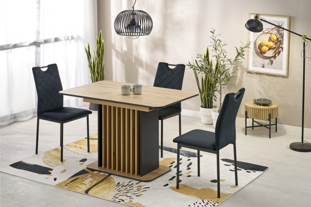 WILSON stół rozkładany, blat - dąb artisan / czarny, nogi - dąb artisan / czarny (2p=1szt)