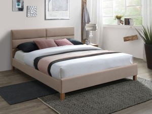 ŁÓŻKO SIERRA VELVET 160x200 KOLOR BEŻ/DĄB TAPICERKA BLUVEL 28