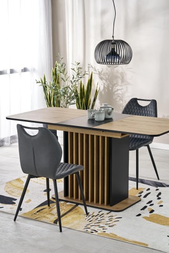 WILSON stół rozkładany, blat - dąb artisan / czarny, nogi - dąb artisan / czarny (2p=1szt)