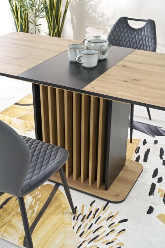 WILSON stół rozkładany, blat - dąb artisan / czarny, nogi - dąb artisan / czarny (2p=1szt)