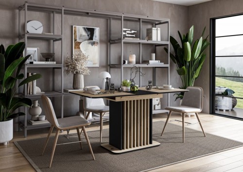 WILSON stół rozkładany, blat - dąb artisan / czarny, nogi - dąb artisan / czarny (2p=1szt)