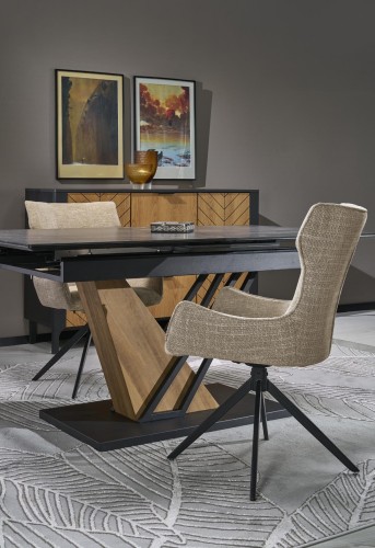 VOLANT 160 stół rozkładany, blat - czarny marmur, nogi - dąb złoty / czarny (3p=1szt)