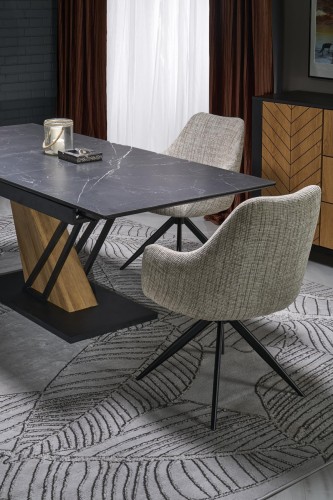 VOLANT 140 stół rozkładany, blat - czarny marmur, nogi - dąb złoty / czarny (3p=1szt)