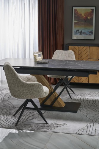 VOLANT 140 stół rozkładany, blat - czarny marmur, nogi - dąb złoty / czarny (3p=1szt)