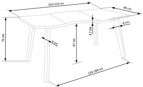 DICKSON stół rozkładany 150-210/90 cm, blat - naturalny, nogi - czarny (2p=1szt)
